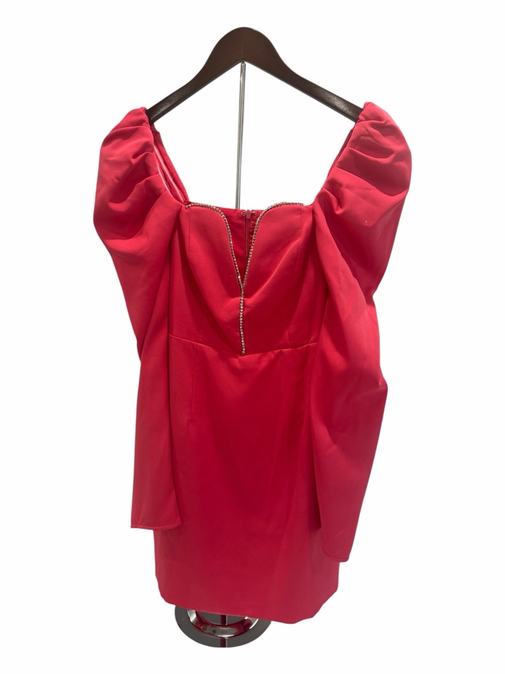 NWT nvme Donna Puff Sleeve Wired V Neck Rhinestone Hot Pink Mini Dress S